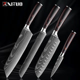 1-9 Piece Stainless Steel Kitchen Knife Set – 7CR17 & 440C Laser Damascus Japanese Santoku, Cleaver, Slicing, and Utility Chef Knives