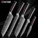 1-9 Piece Stainless Steel Kitchen Knife Set – 7CR17 & 440C Laser Damascus Japanese Santoku, Cleaver, Slicing, and Utility Chef Knives