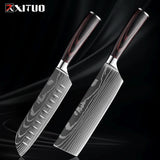 1-9 Piece Stainless Steel Kitchen Knife Set – 7CR17 & 440C Laser Damascus Japanese Santoku, Cleaver, Slicing, and Utility Chef Knives