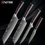 1-9 Piece Stainless Steel Kitchen Knife Set – 7CR17 & 440C Laser Damascus Japanese Santoku, Cleaver, Slicing, and Utility Chef Knives