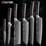 1-9 Piece Stainless Steel Kitchen Knife Set – 7CR17 & 440C Laser Damascus Japanese Santoku, Cleaver, Slicing, and Utility Chef Knives