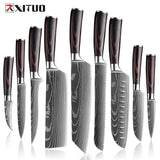 1-9 Piece Stainless Steel Kitchen Knife Set – 7CR17 & 440C Laser Damascus Japanese Santoku, Cleaver, Slicing, and Utility Chef Knives