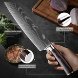 1-9 Piece Stainless Steel Kitchen Knife Set – 7CR17 & 440C Laser Damascus Japanese Santoku, Cleaver, Slicing, and Utility Chef Knives