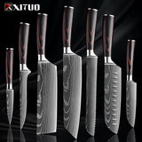 1-9 Piece Stainless Steel Kitchen Knife Set – 7CR17 & 440C Laser Damascus Japanese Santoku, Cleaver, Slicing, and Utility Chef Knives