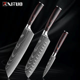 1-9 Piece Stainless Steel Kitchen Knife Set – 7CR17 & 440C Laser Damascus Japanese Santoku, Cleaver, Slicing, and Utility Chef Knives