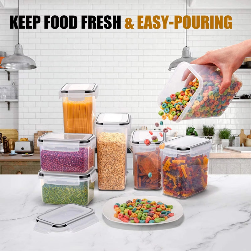 7-Piece BPA-Free Airtight Food Storage Containers Set with Labels and Pen - Plastic Kitchen Organizers